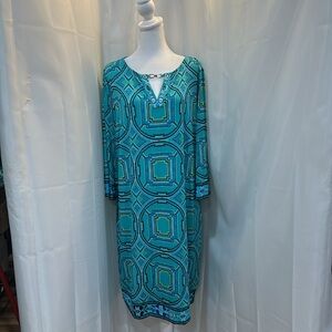 Chico's Teal and Blue Long Sleeve Dress EUC 
Size 3